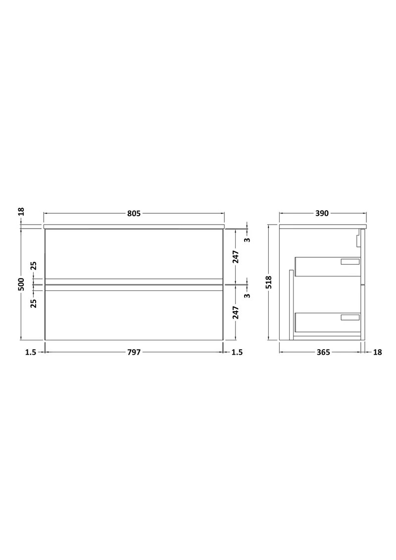 Urban 800mm Wall Hung 2 Drawer Vanity Unit & Worktop - Grey Satin