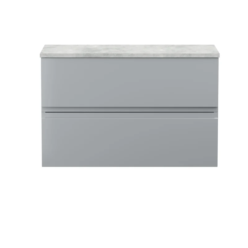 Urban 800mm Wall Hung 2 Drawer Vanity Unit & Bellato Grey Laminate Worktop - Grey Satin