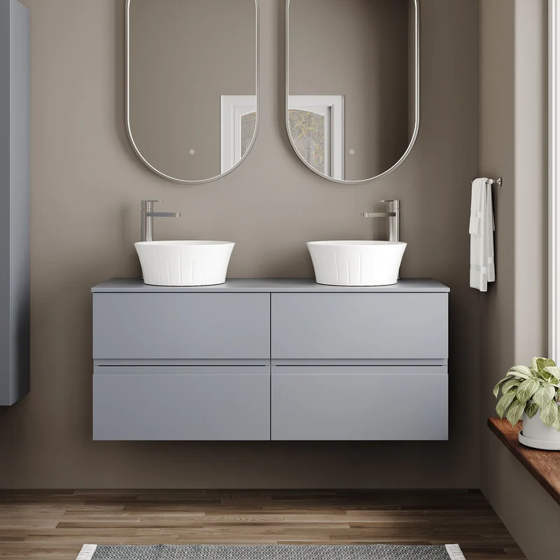 Urban 1200mm Wall Hung 4 Drawer Vanity Unit & Worktop - Grey Satin