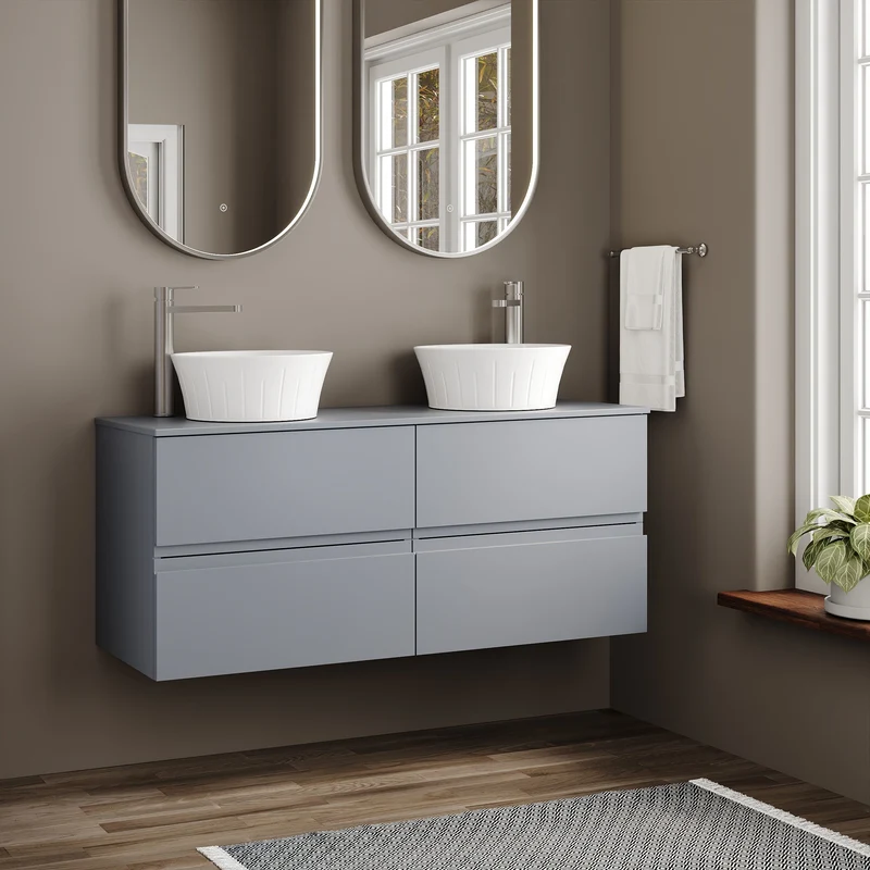Urban 1200mm Wall Hung 4 Drawer Vanity Unit & Worktop - Grey Satin