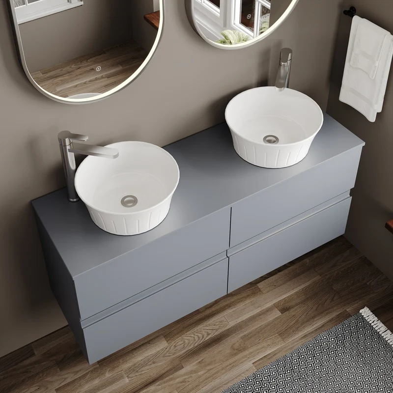 Urban 1200mm Wall Hung 4 Drawer Vanity Unit & Worktop - Grey Satin
