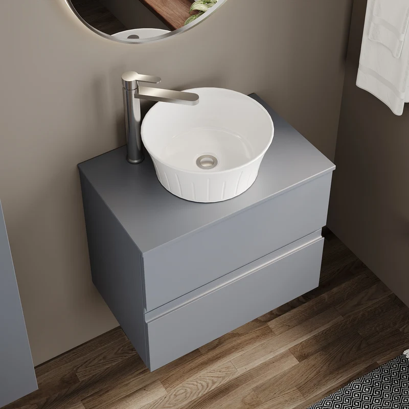 Urban 600mm Wall Hung 2 Drawer Vanity Unit & Worktop - Grey Satin