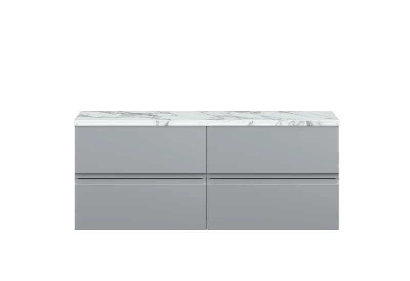 Urban 1200mm Wall Hung 4 Drawer Vanity Unit & Carrera Marble Laminate Worktop - Grey Satin