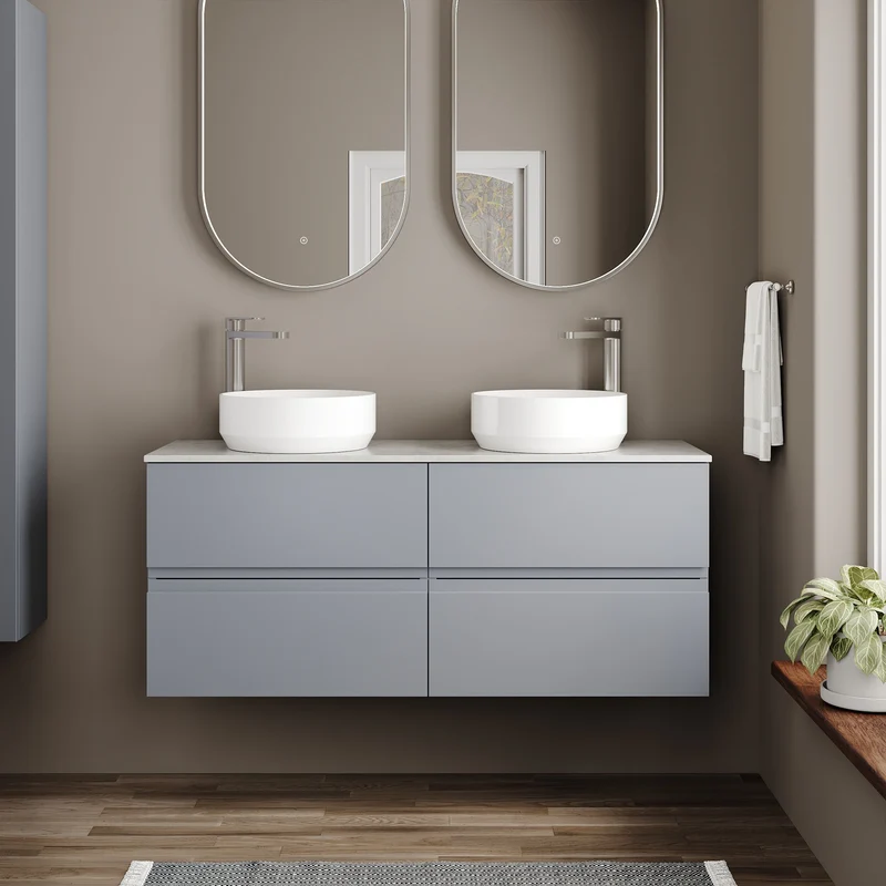 Urban 1200mm Wall Hung 4 Drawer Vanity Unit & Bellato Grey Laminate Worktop - Grey Satin