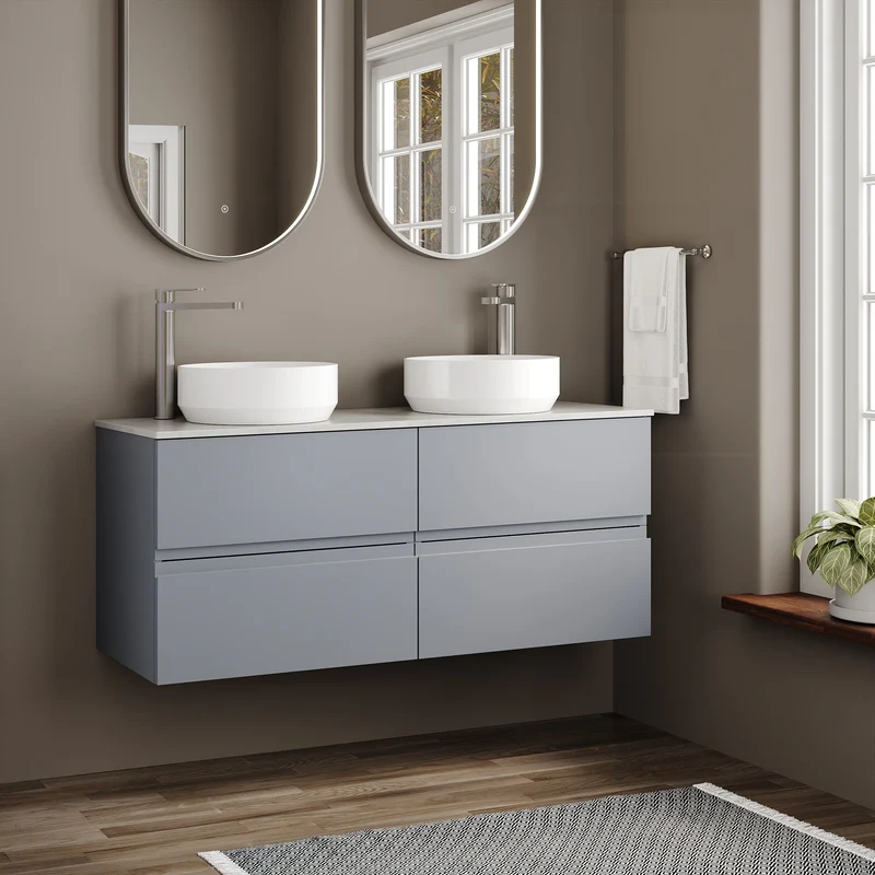 Urban 1200mm Wall Hung 4 Drawer Vanity Unit & Bellato Grey Laminate Worktop - Grey Satin