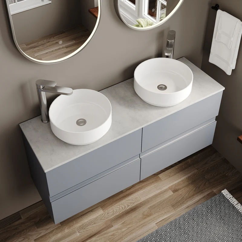 Urban 1200mm Wall Hung 4 Drawer Vanity Unit & Bellato Grey Laminate Worktop - Grey Satin