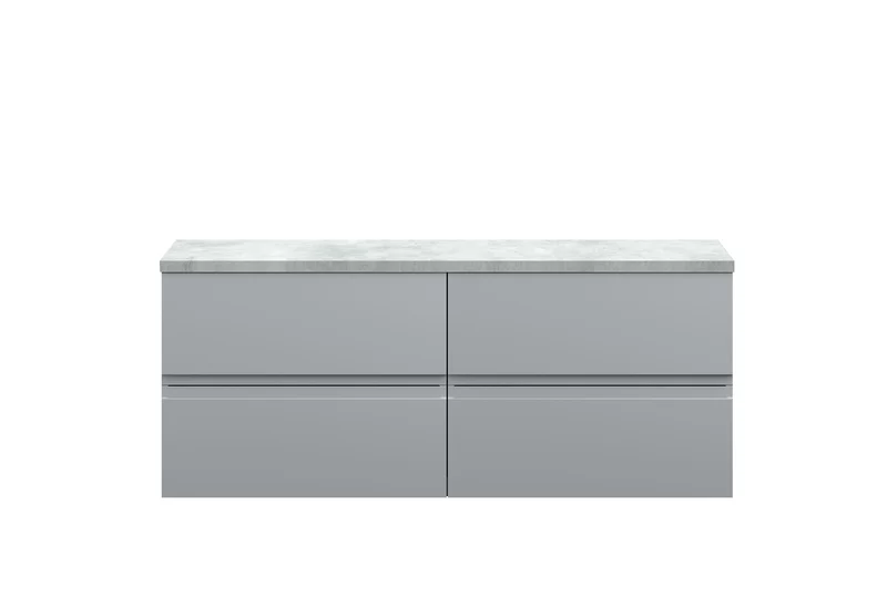 Urban 1200mm Wall Hung 4 Drawer Vanity Unit & Bellato Grey Laminate Worktop - Grey Satin