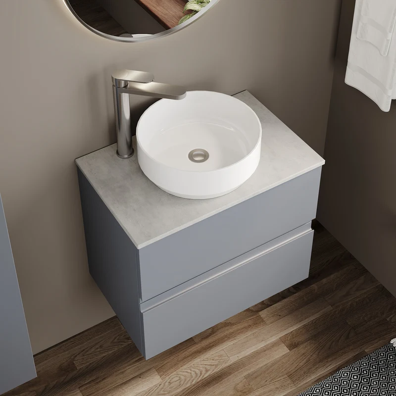 Urban 600mm Wall Hung 2 Drawer Vanity Unit & Bellato Grey Laminate Worktop - Grey Satin