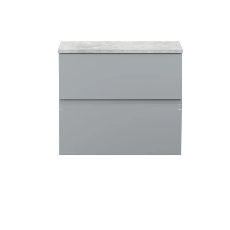 Urban 600mm Wall Hung 2 Drawer Vanity Unit & Bellato Grey Laminate Worktop - Grey Satin