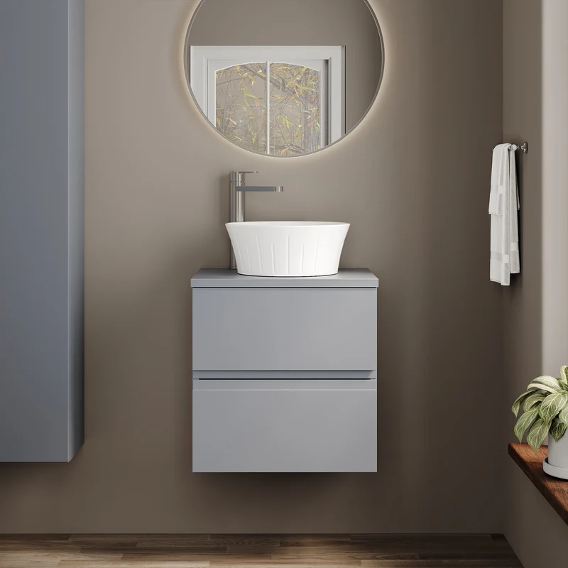 Urban 500mm Wall Hung 2 Drawer Vanity Unit & Worktop - Grey Satin