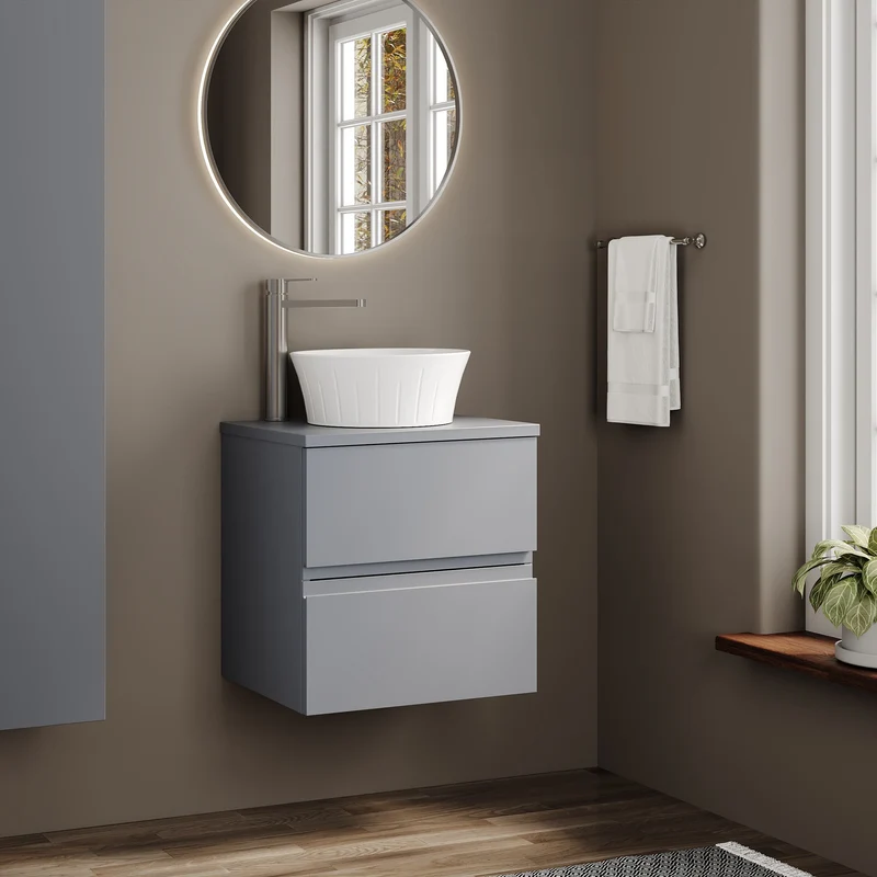 Urban 500mm Wall Hung 2 Drawer Vanity Unit & Worktop - Grey Satin