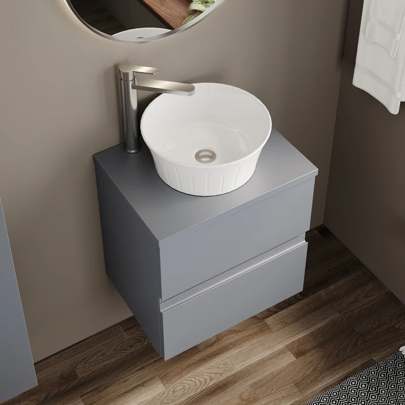 Urban 500mm Wall Hung 2 Drawer Vanity Unit & Worktop - Grey Satin