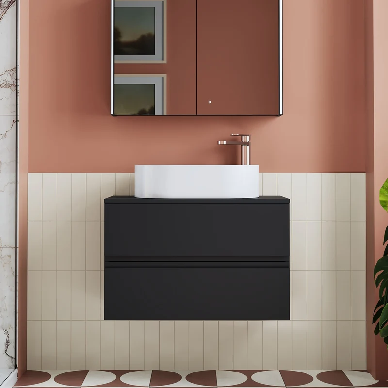 Urban 800mm Wall Hung 2 Drawer Vanity Unit & Worktop - Soft Black Satin