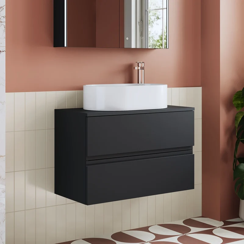 Urban 800mm Wall Hung 2 Drawer Vanity Unit & Worktop - Soft Black Satin