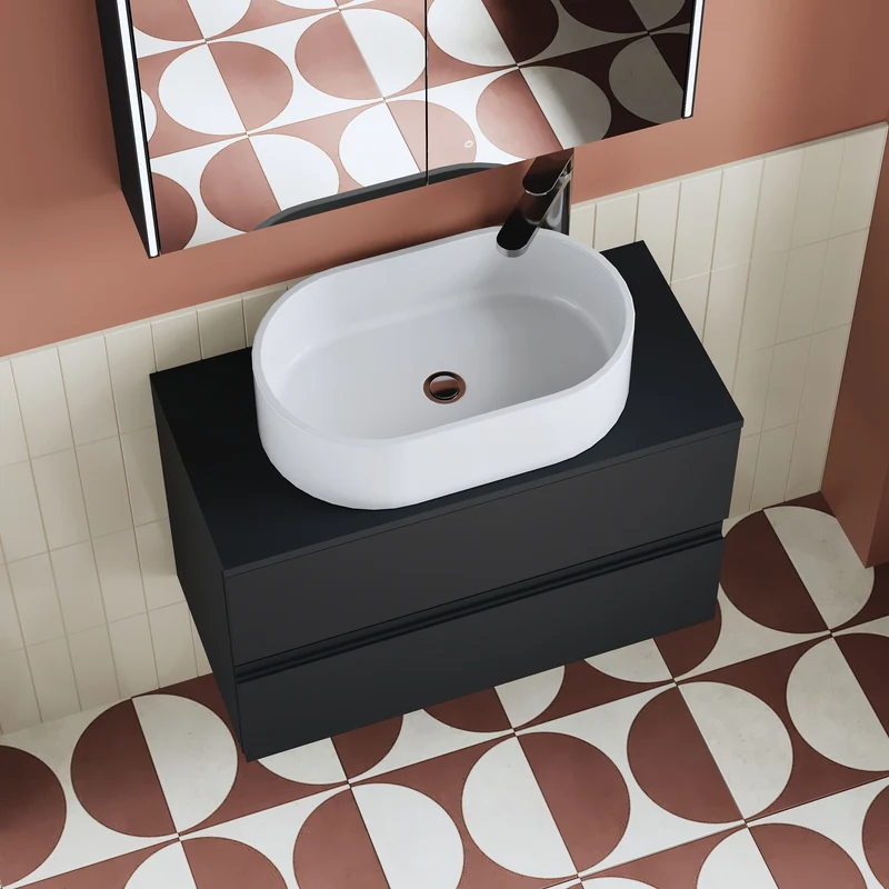 Urban 800mm Wall Hung 2 Drawer Vanity Unit & Worktop - Soft Black Satin