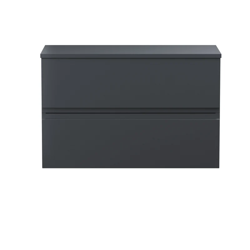 Urban 800mm Wall Hung 2 Drawer Vanity Unit & Worktop - Soft Black Satin