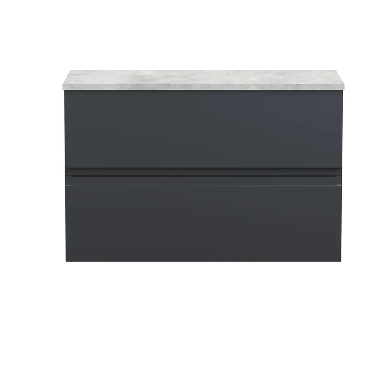 Urban 800mm Wall Hung 2 Drawer Vanity Unit & Bellato Grey Laminate Worktop - Soft Black Satin