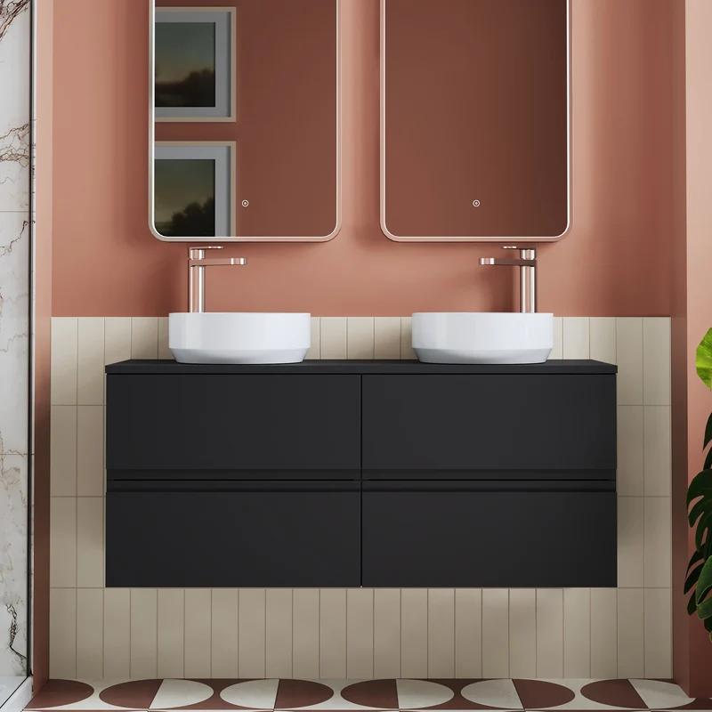 Urban 1200mm Wall Hung 4 Drawer Vanity Unit & Worktop - Soft Black Satin