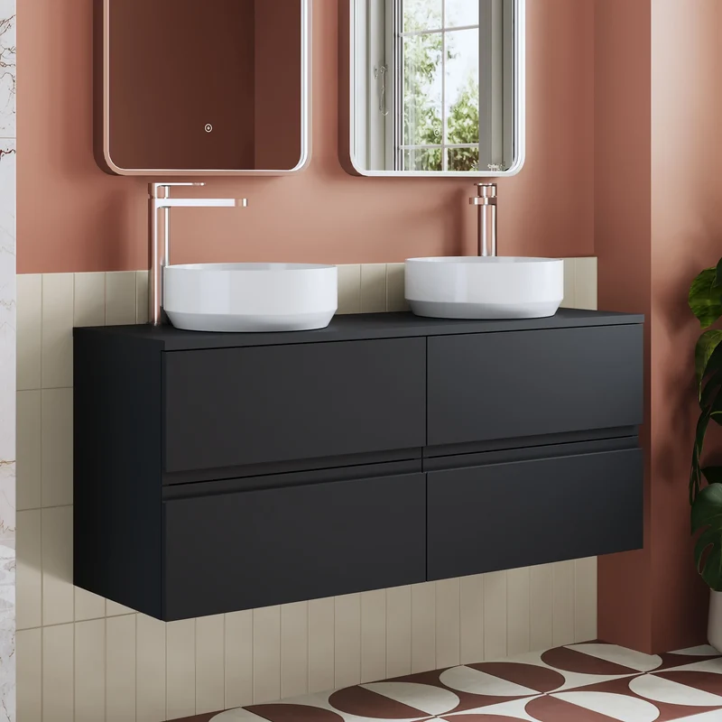 Urban 1200mm Wall Hung 4 Drawer Vanity Unit & Worktop - Soft Black Satin
