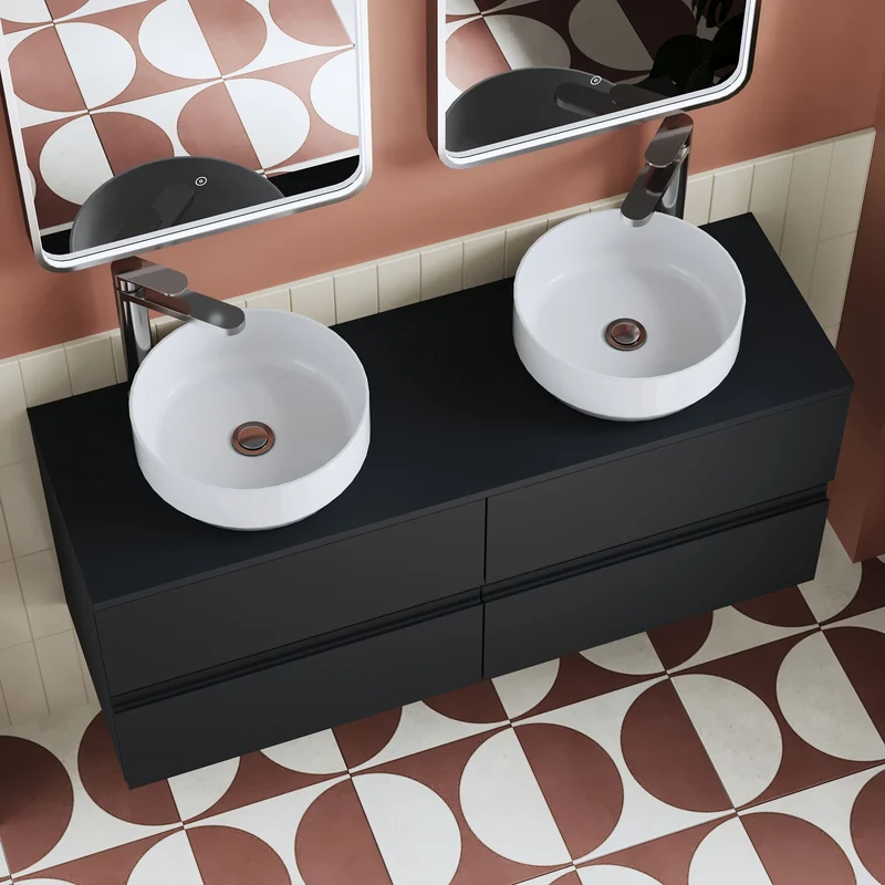 Urban 1200mm Wall Hung 4 Drawer Vanity Unit & Worktop - Soft Black Satin
