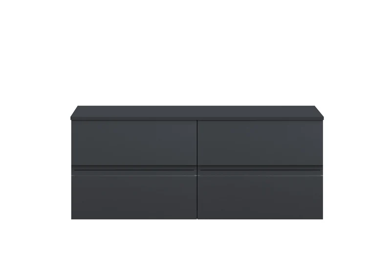Urban 1200mm Wall Hung 4 Drawer Vanity Unit & Worktop - Soft Black Satin