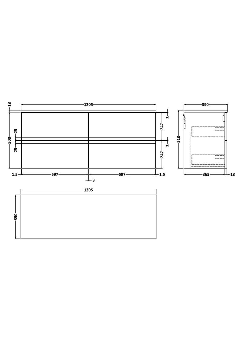 Urban 1200mm Wall Hung 4 Drawer Vanity Unit & Worktop - Soft Black Satin