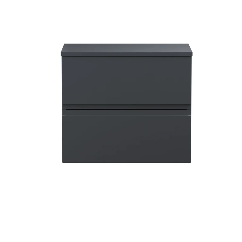 Urban 600mm Wall Hung 2 Drawer Vanity Unit & Worktop - Soft Black Satin