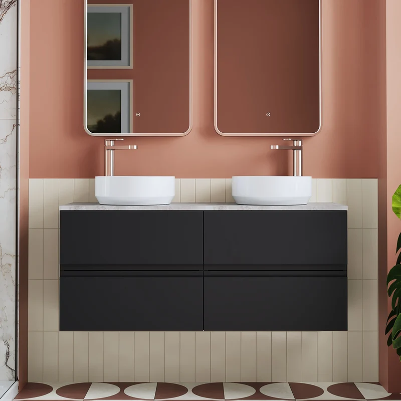 Urban 1200mm Wall Hung 4 Drawer Vanity Unit & Bellato Grey Laminate Worktop - Soft Black Satin