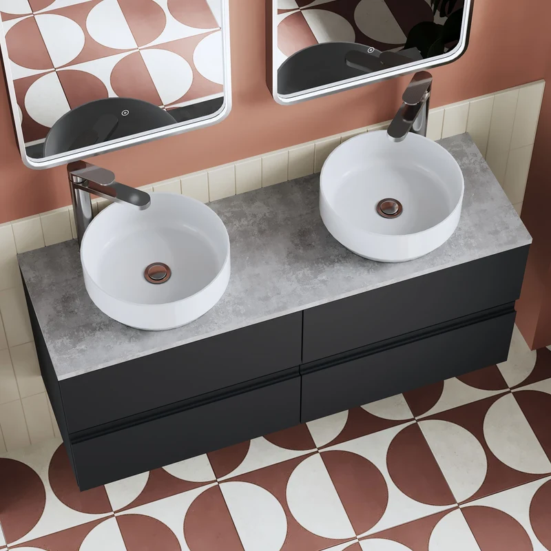Urban 1200mm Wall Hung 4 Drawer Vanity Unit & Bellato Grey Laminate Worktop - Soft Black Satin