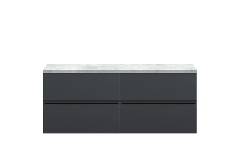 Urban 1200mm Wall Hung 4 Drawer Vanity Unit & Bellato Grey Laminate Worktop - Soft Black Satin