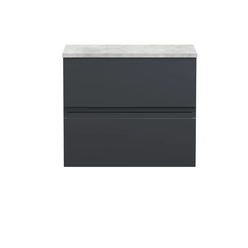 Urban 600mm Wall Hung 2 Drawer Vanity Unit & Bellato Grey Laminate Worktop - Soft Black Satin