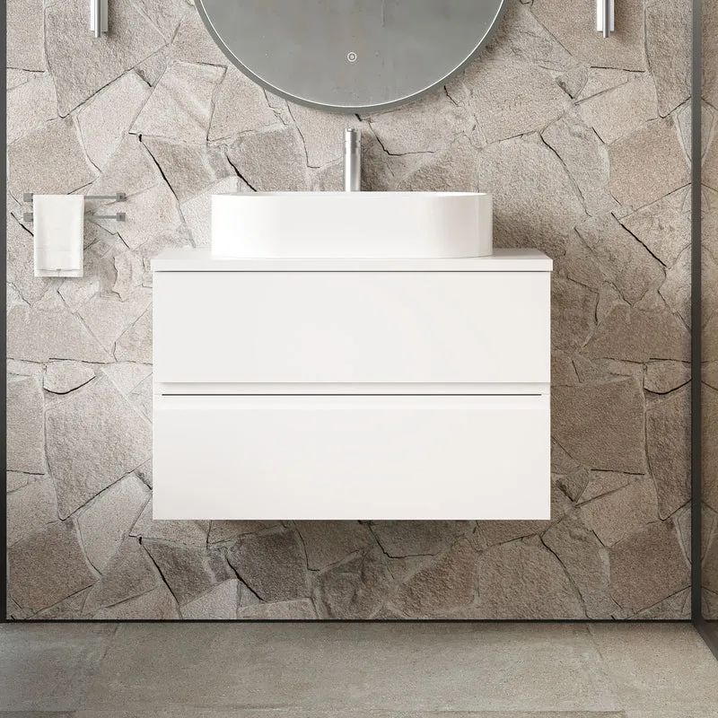 Urban 800mm Wall Hung 2 Drawer Vanity Unit & Worktop - White Satin