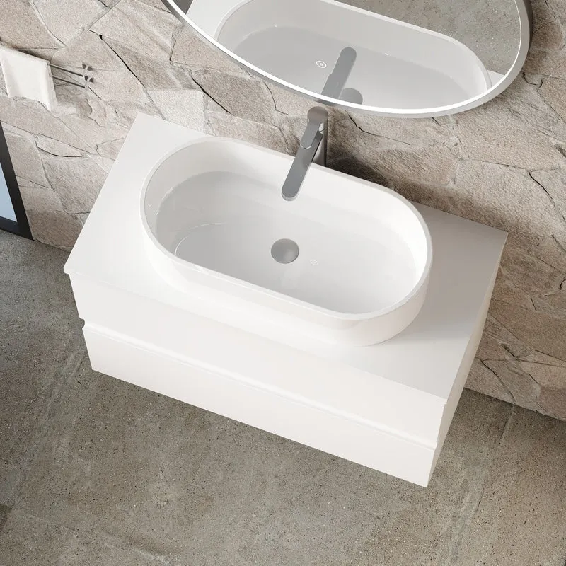 Urban 800mm Wall Hung 2 Drawer Vanity Unit & Worktop - White Satin