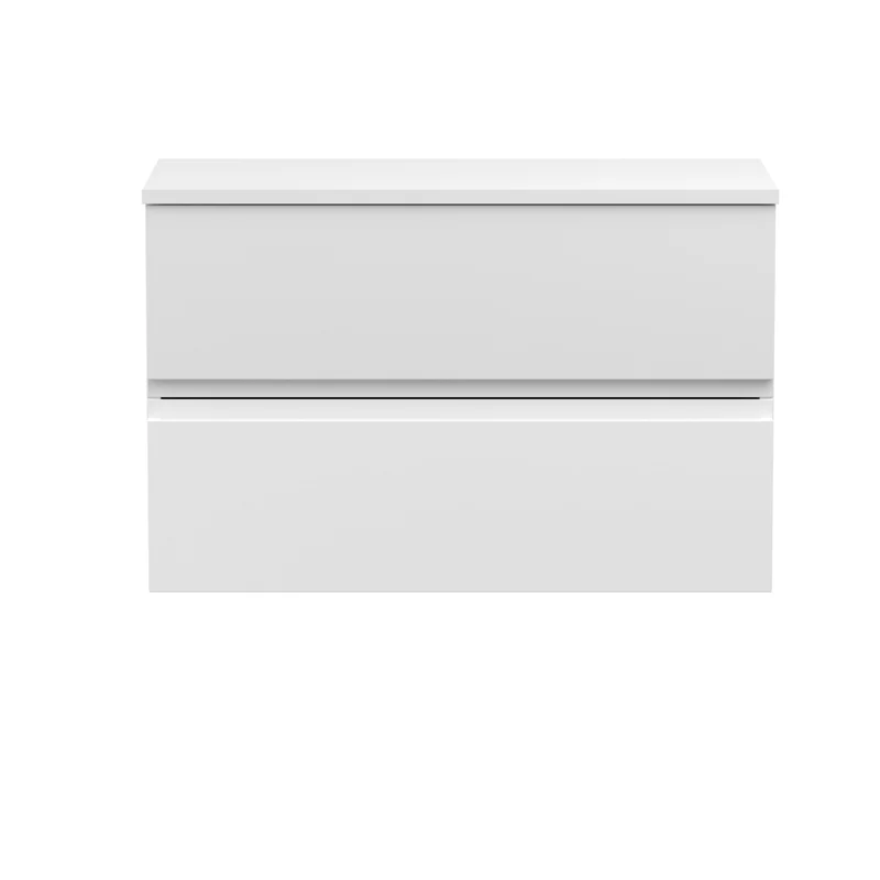 Urban 800mm Wall Hung 2 Drawer Vanity Unit & Worktop - White Satin