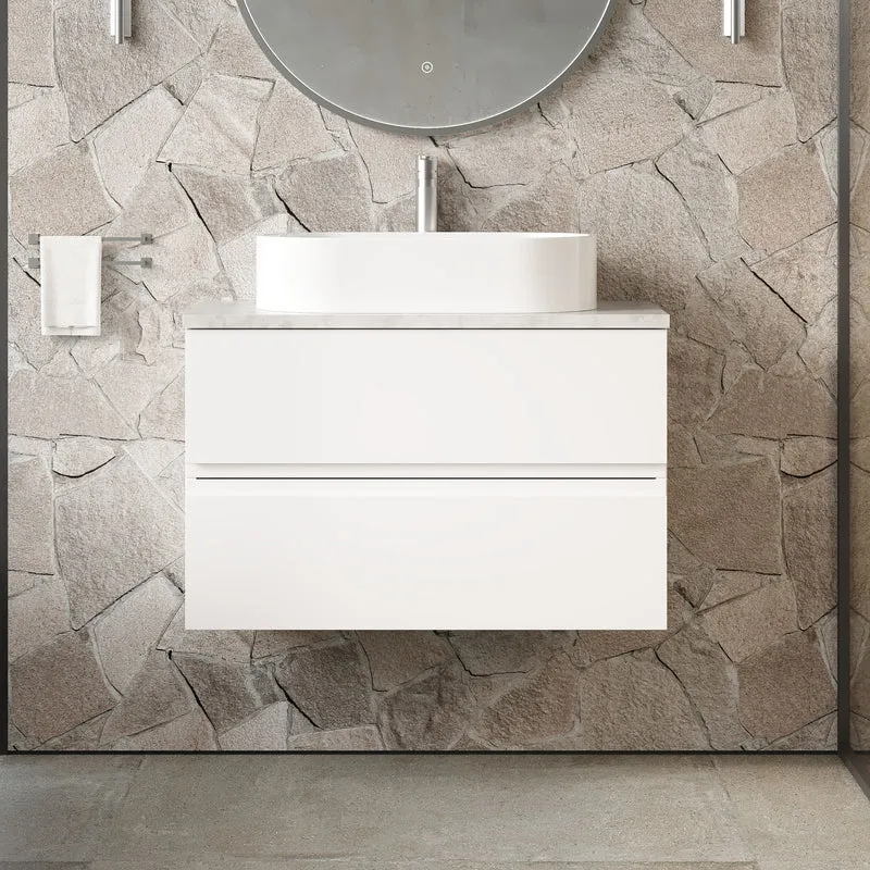 Urban 800mm Wall Hung 2 Drawer Vanity Unit & Bellato Grey Laminate Worktop - White Satin