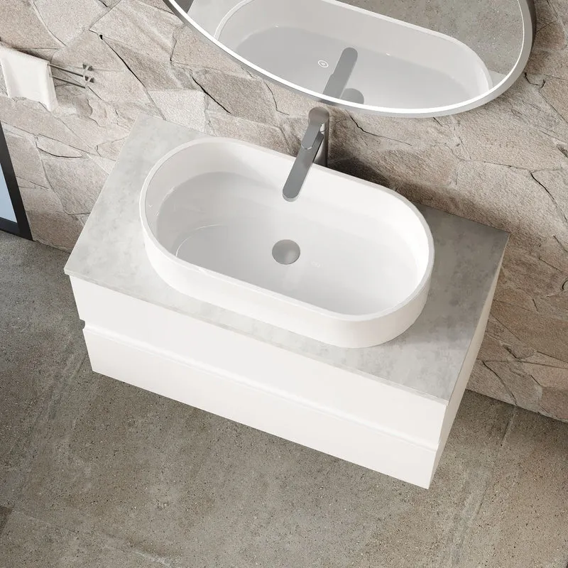 Urban 800mm Wall Hung 2 Drawer Vanity Unit & Bellato Grey Laminate Worktop - White Satin