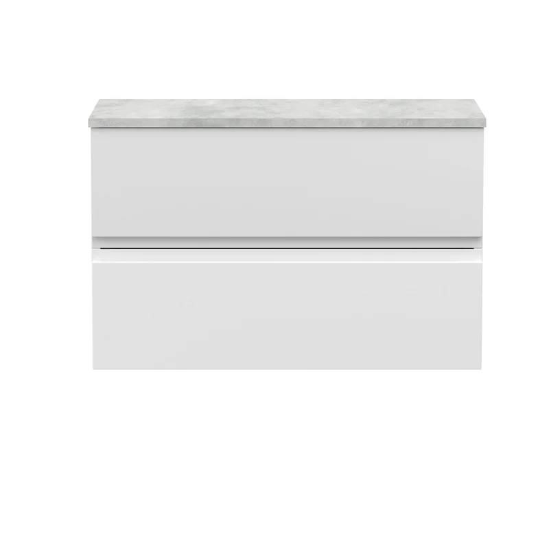 Urban 800mm Wall Hung 2 Drawer Vanity Unit & Bellato Grey Laminate Worktop - White Satin