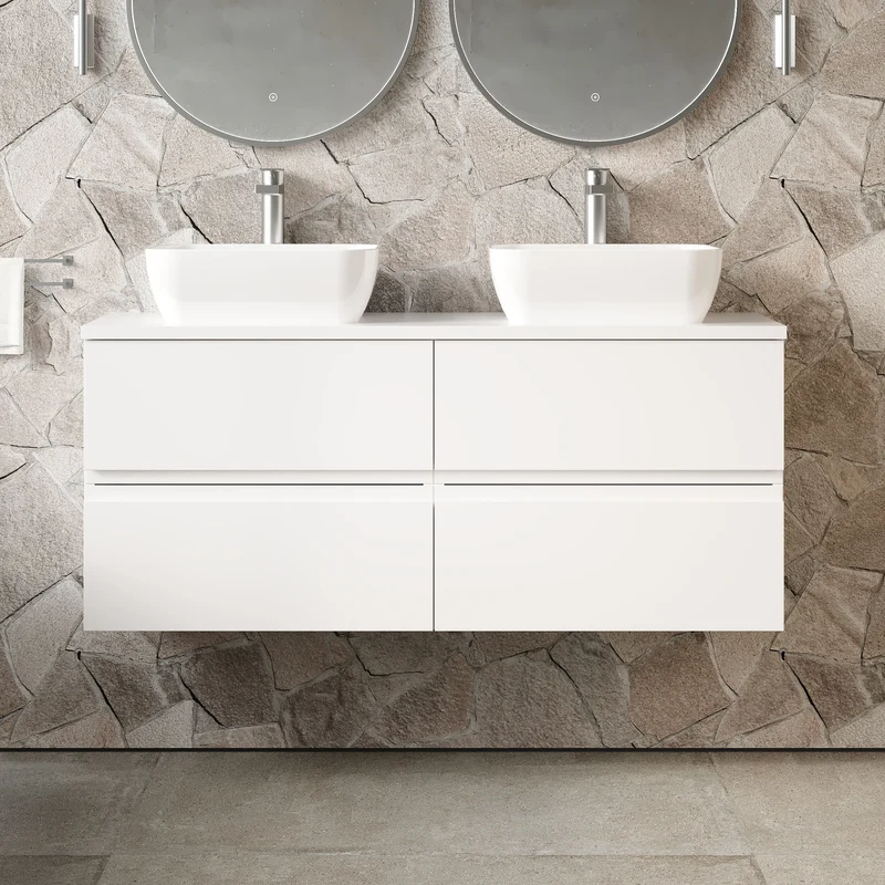Urban 1200mm Wall Hung 4 Drawer Vanity Unit & Worktop - White Satin