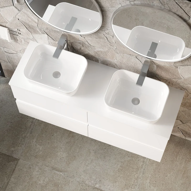 Urban 1200mm Wall Hung 4 Drawer Vanity Unit & Worktop - White Satin