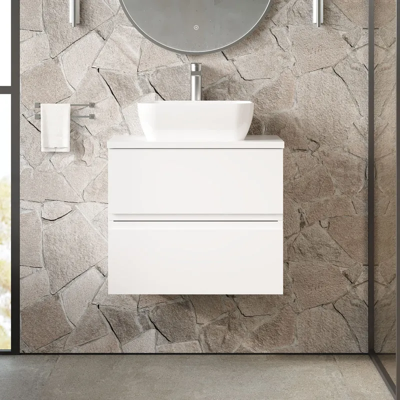 Urban 600mm Wall Hung 2 Drawer Vanity Unit & Worktop - White Satin