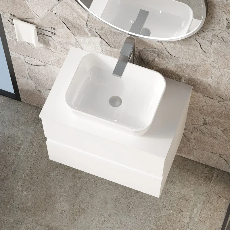 Urban 600mm Wall Hung 2 Drawer Vanity Unit & Worktop - White Satin