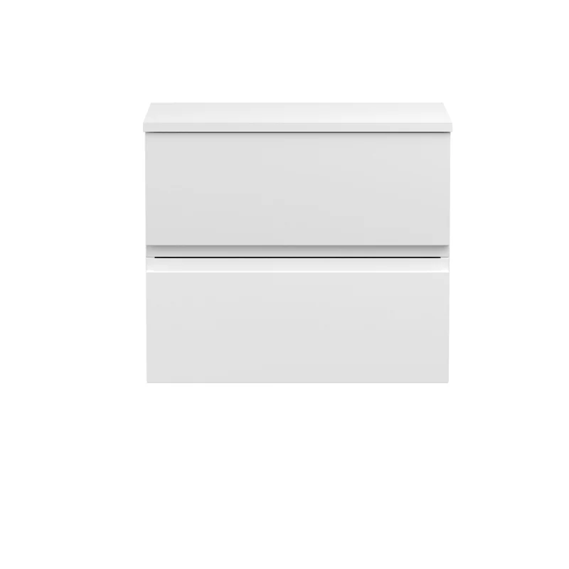 Urban 600mm Wall Hung 2 Drawer Vanity Unit & Worktop - White Satin
