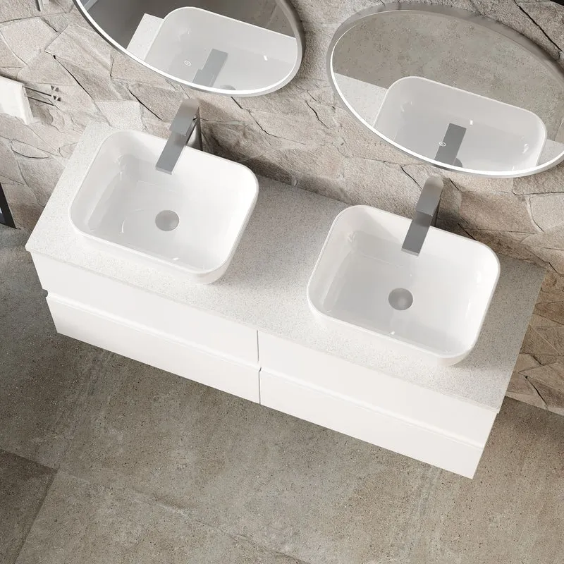 Urban 1200mm Wall Hung 4 Drawer Vanity Unit & Carrera Marble Laminate Worktop - White Satin