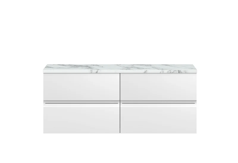 Urban 1200mm Wall Hung 4 Drawer Vanity Unit & Carrera Marble Laminate Worktop - White Satin