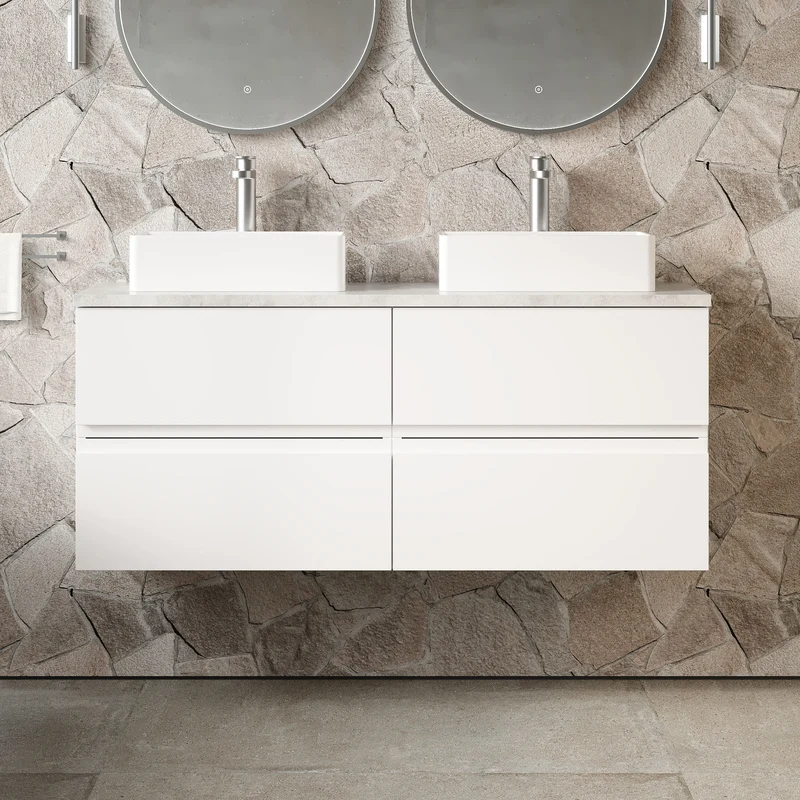 Urban 1200mm Wall Hung 4 Drawer Vanity Unit & Bellato Grey Laminate Worktop - White Satin