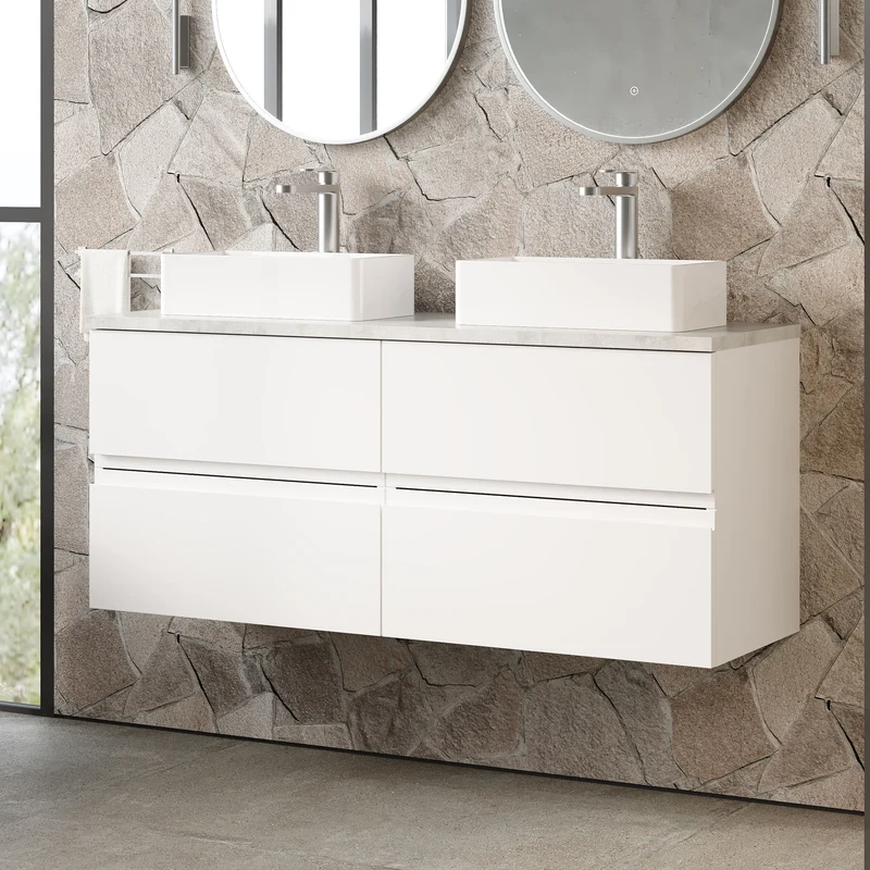 Urban 1200mm Wall Hung 4 Drawer Vanity Unit & Bellato Grey Laminate Worktop - White Satin
