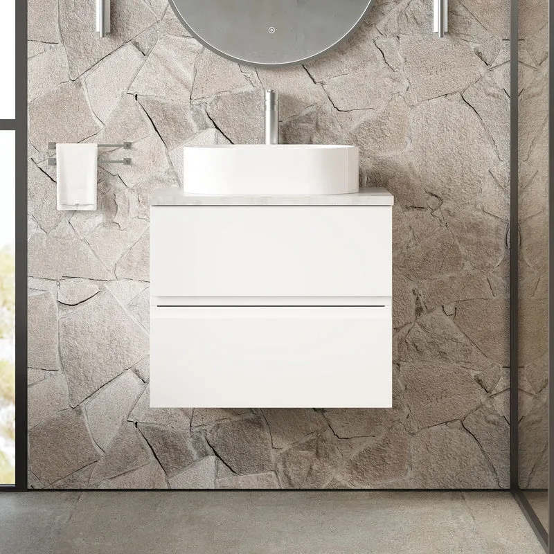 Urban 600mm Wall Hung 2 Drawer Vanity Unit & Bellato Grey Laminate Worktop - White Satin