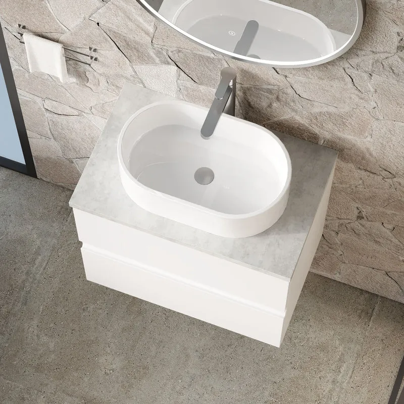 Urban 600mm Wall Hung 2 Drawer Vanity Unit & Bellato Grey Laminate Worktop - White Satin