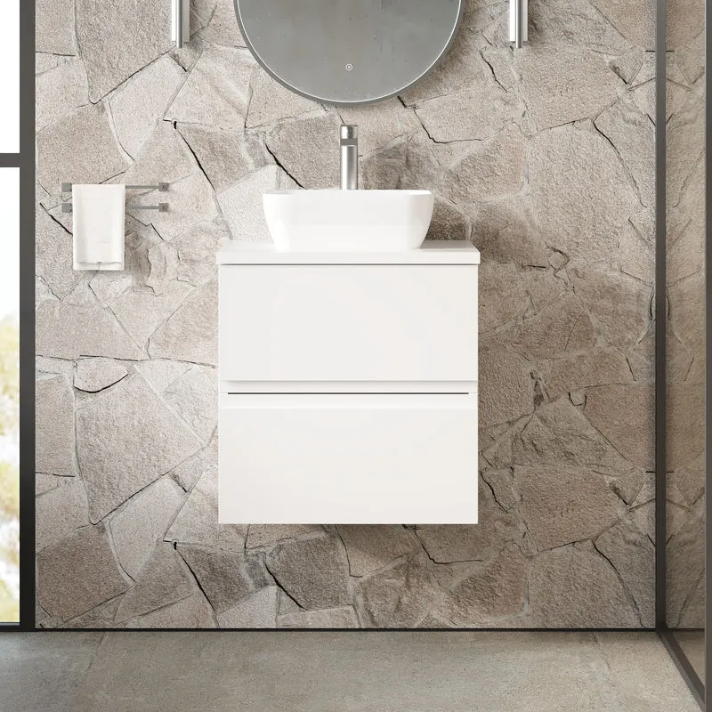Urban 500mm Wall Hung 2 Drawer Vanity Unit & Worktop - White Satin