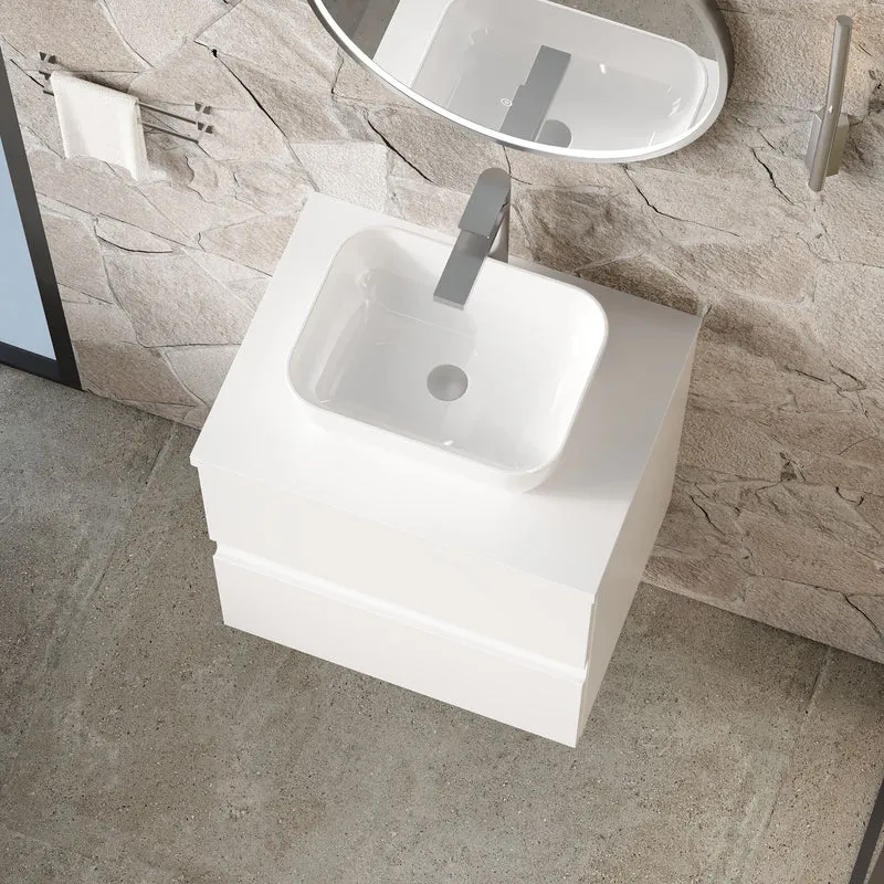 Urban 500mm Wall Hung 2 Drawer Vanity Unit & Worktop - White Satin